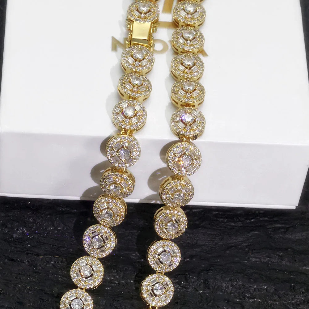 Gold Tennis Necklace Iced Out T-Square Mixed Inlay