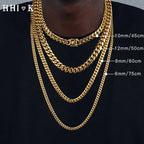 6/8/10/12/14/16MM Hip Hop Cuban Link Necklace For Men Stainless Steel Miami Fashion Jewelry Thick And Thin Rainbow
