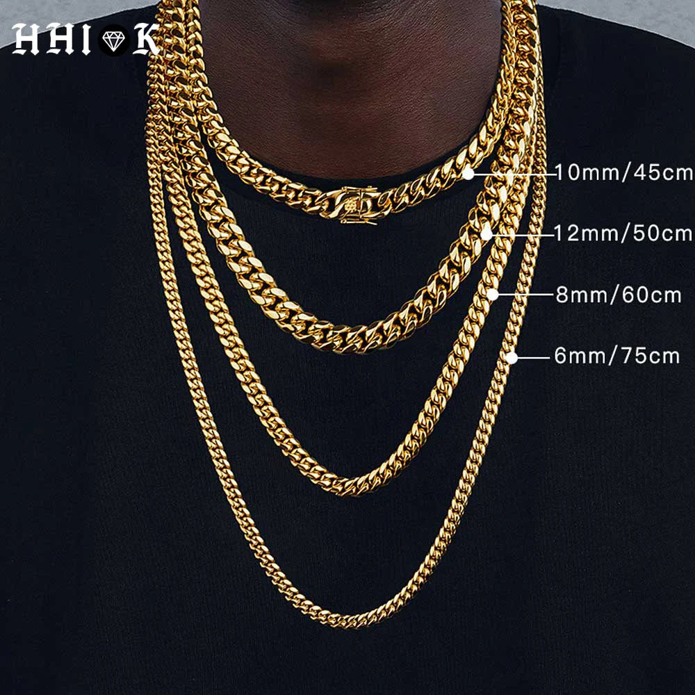 6/8/10/12/14/16MM Hip Hop Cuban Link Necklace For Men Stainless Steel Miami Fashion Jewelry Thick And Thin Rainbow