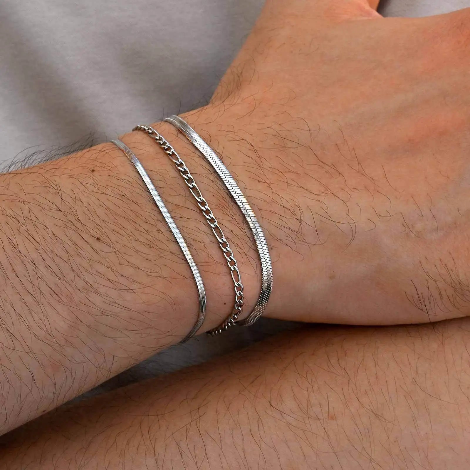 Minimal Chain Bracelet Set Silver — Stainless Steel