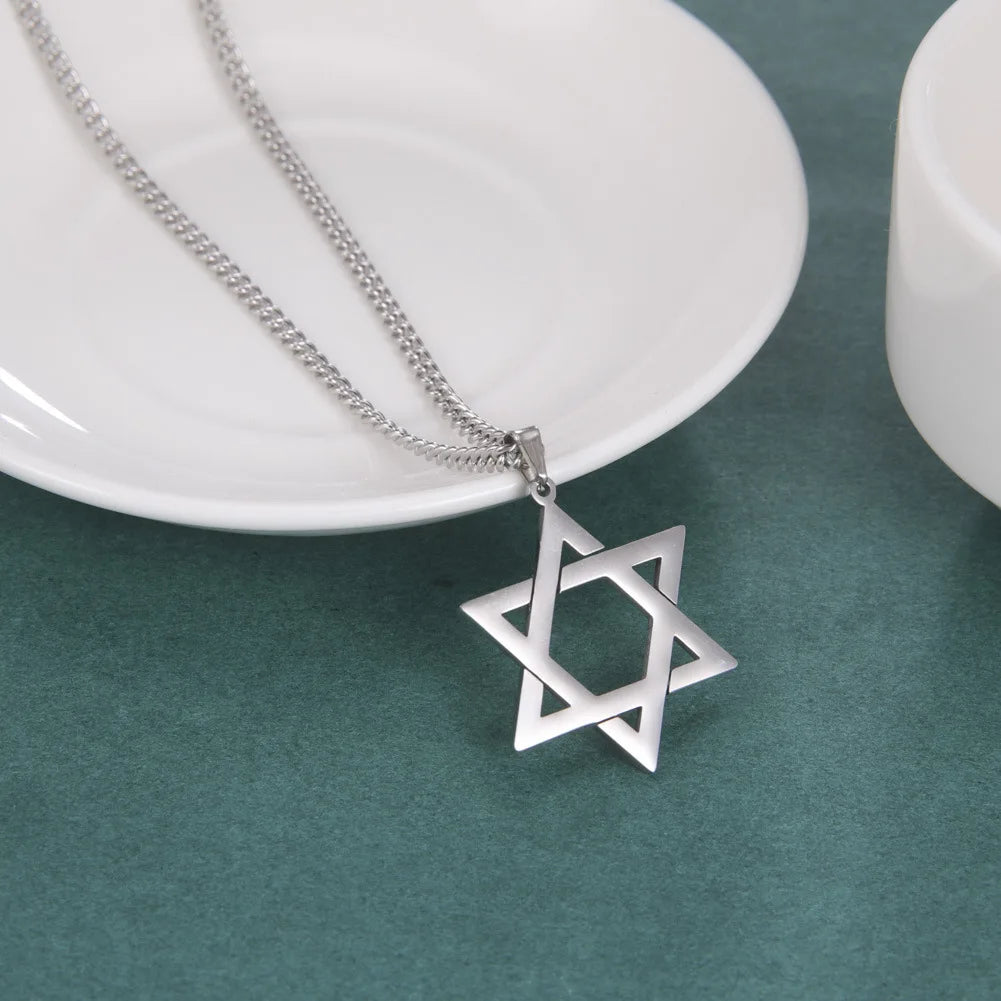 Amulet David Star Men Pendant Necklace Gold Color Kabbalah Jewish Charms Judaica Israel Religious Symbols Supernatural Jewelry
