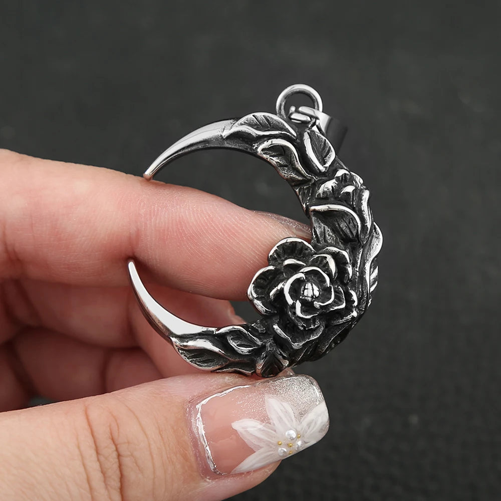 Moon Rose Pendant — Stainless Steel