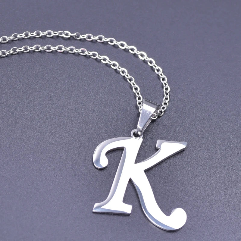 26 Letters Necklace Stainless Steel Initial Necklaces For Women Men Pendant Big Alphabet Chain On The Neck Choker