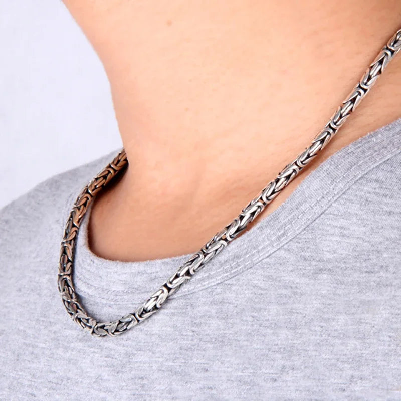 New Fashion Silver Jewelry Retro 6MM Thick Six-Character Mantra Trendy Personality Man Necklaces