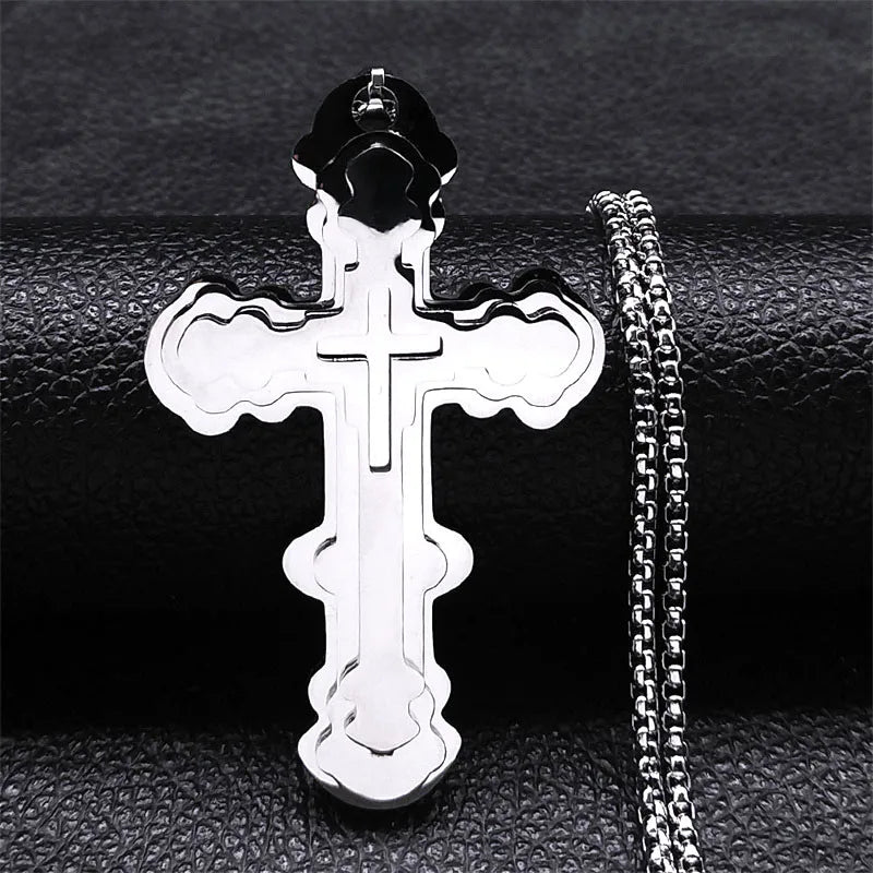 Big Cross Jesus Necklace for Man Stainless Steel Gold Color Christ God Chain Necklaces Christmas Gift Jewelry collar
