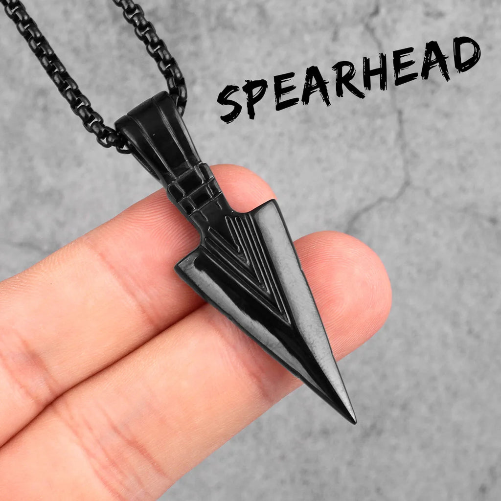 Spartan Spearhead Long Men Necklaces Pendants Chain Punk for Boyfriend Male Stainless Steel Jewelry Creativity Gift