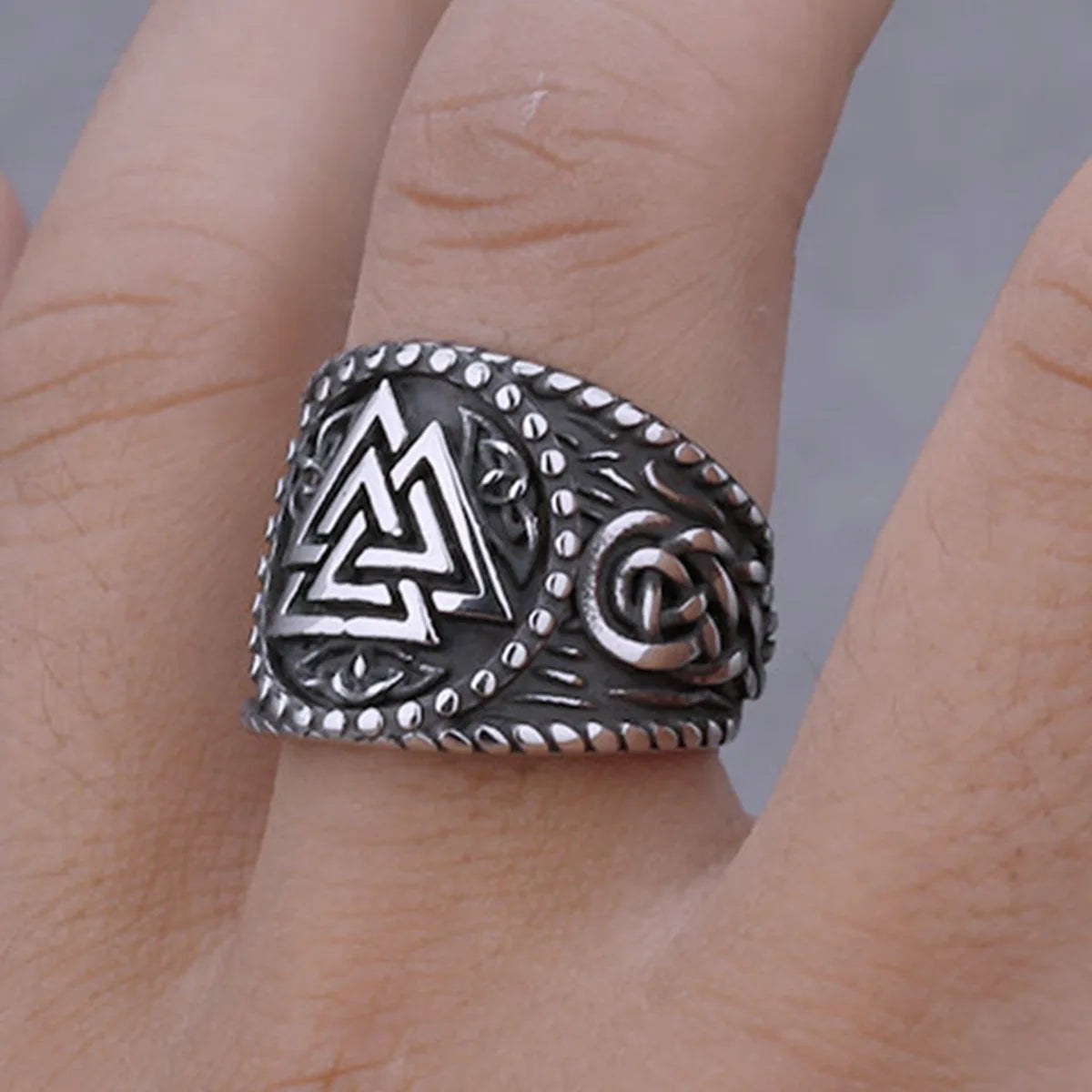 Odin Steel Ring 316L Nordic Runes Triangle