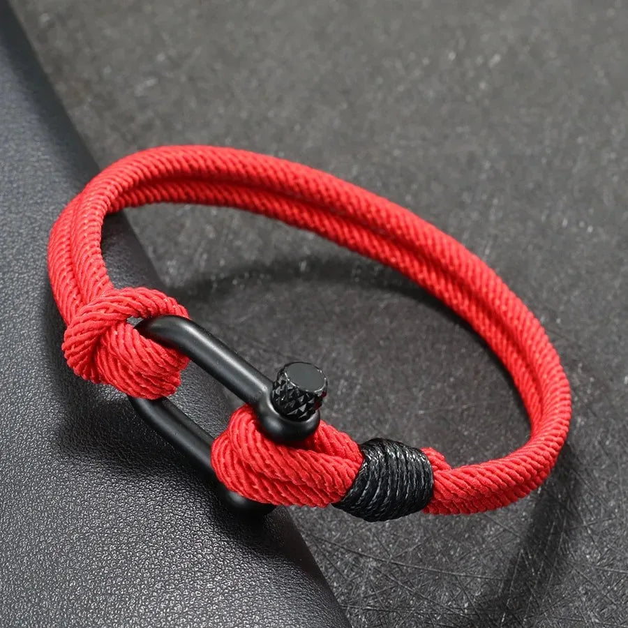 Hiphop Men Stainless Steel Bracelet with Detachable Buckle Nautical Wrap Braclet Bilayer Thread Bicycle Braslet Armband Herren