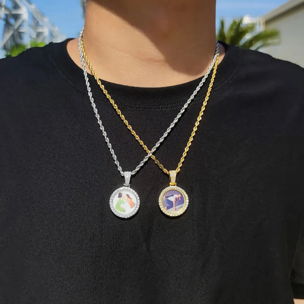 Iced Out Photo Pendant Necklace 26MM