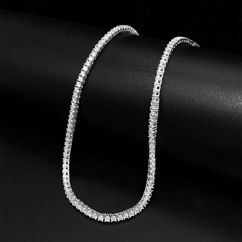 Hiphop S925 Silver 2mm Moissanite Tennis Chain Necklace for Women Men Miami Iced Out Bling Moissanite Diamond Link Necklaces Gra
