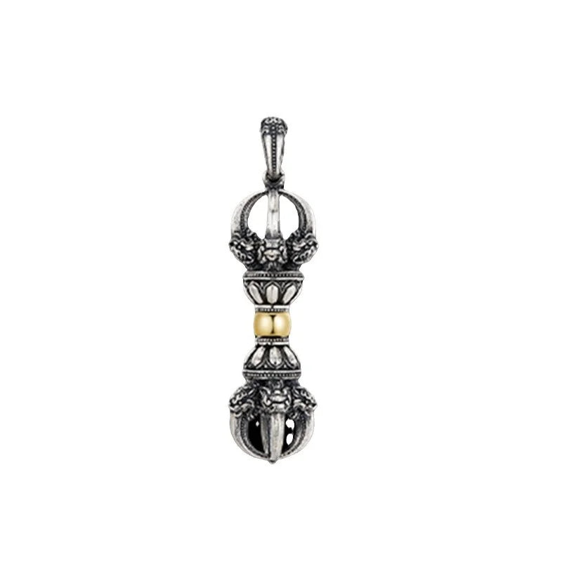 Ethnic Style Gold Silver Collision Vajra Pendant For Men Jewelry Blessing Ward Off Evil Vajra Pestle Necklace Male
