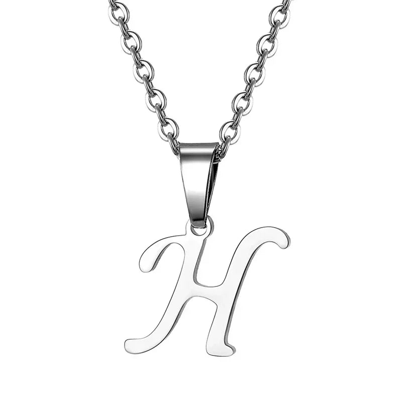 Vintage Initial Letter Pendant Necklace for Women Simple Stainless Steel Letter Glossy Clavicle Chain Choker Necklaces Jewelry