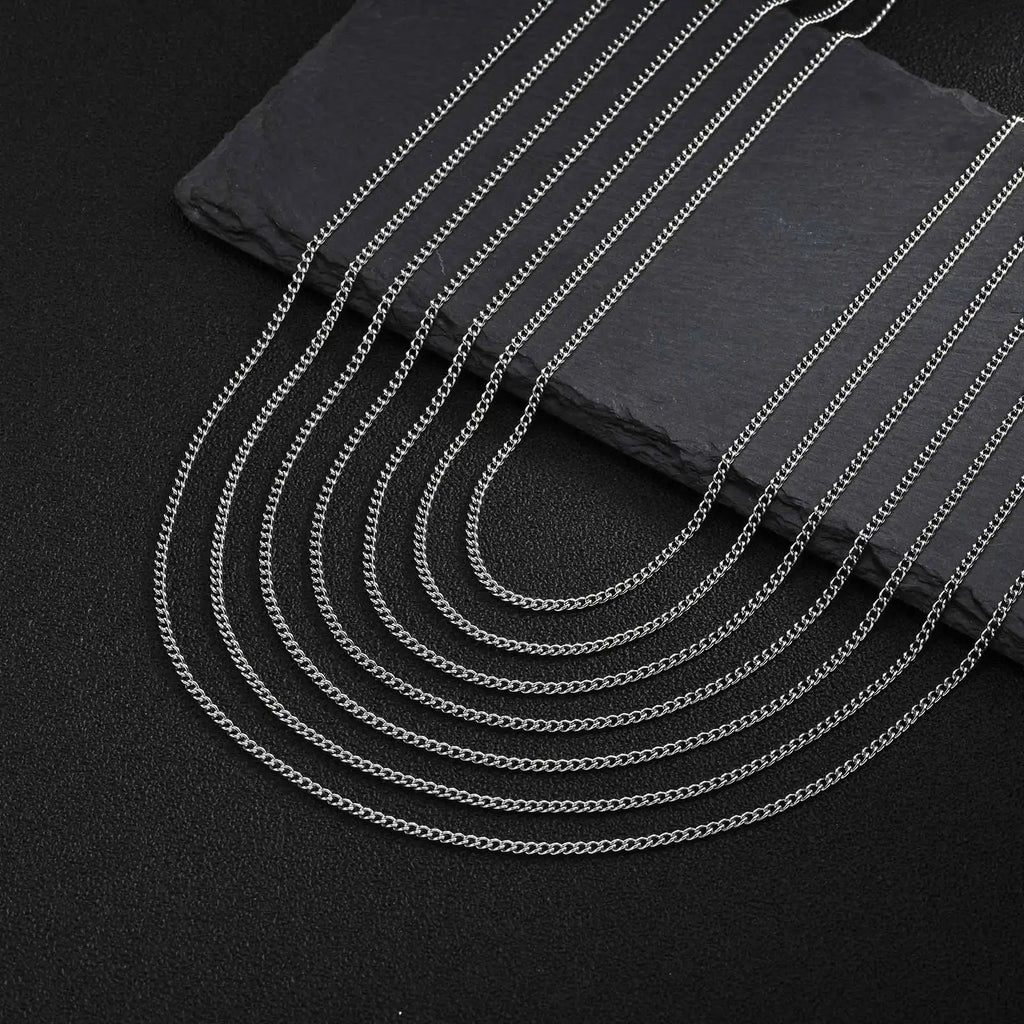2mm Casual Stainless Steel Cuban Chain Necklace for Men,Hip Hop Punk Silver Color Metal Chain Link Layers Collars