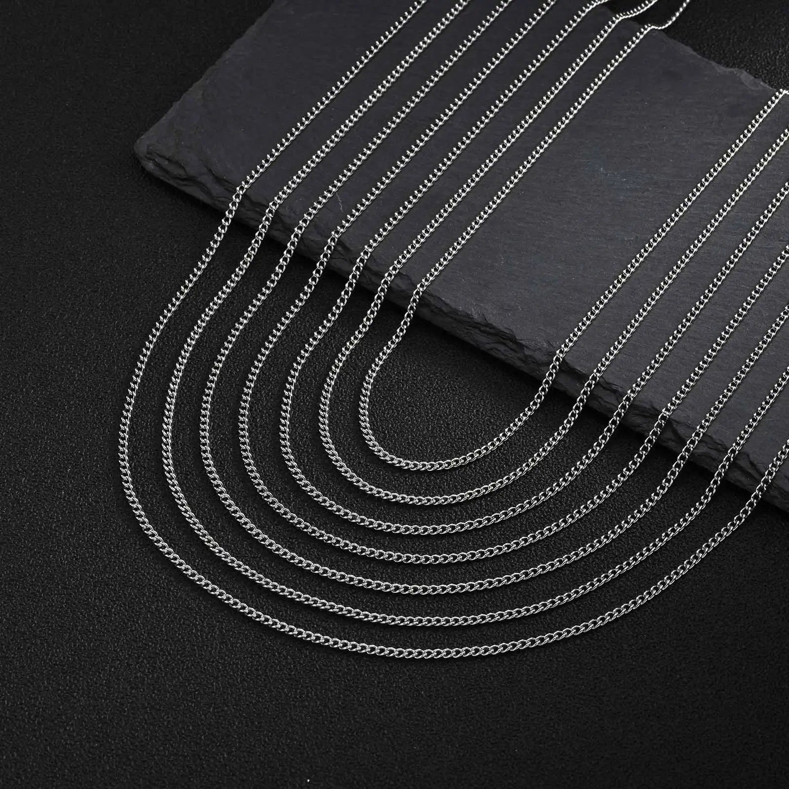 2mm Casual Stainless Steel Cuban Chain Necklace for Men,Hip Hop Punk Silver Color Metal Chain Link Layers Collars
