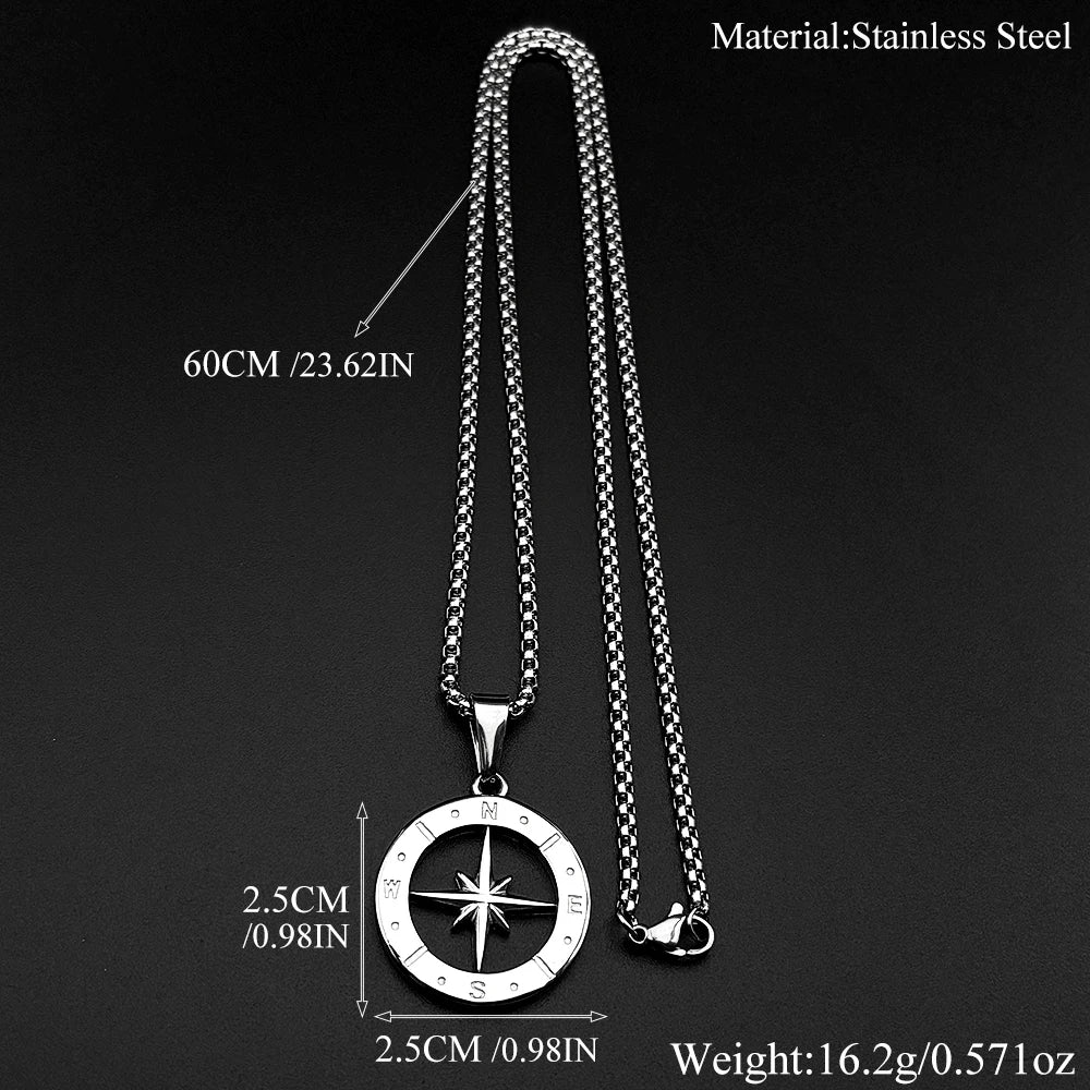 Hollow North Star Compass Pendant Necklace — Stainless Steel