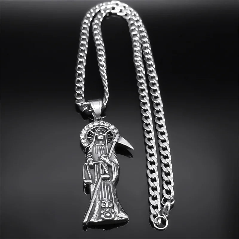 Santa Muerte Stainless Steel Pendant Necklace