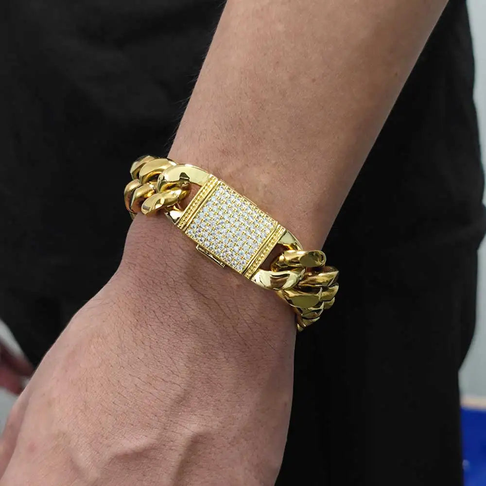 18K Gold Cuban Chain Necklace Iced Out 18MM