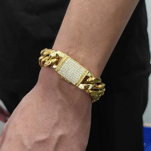 18K Gold Cuban Chain Necklace Iced Out 18MM