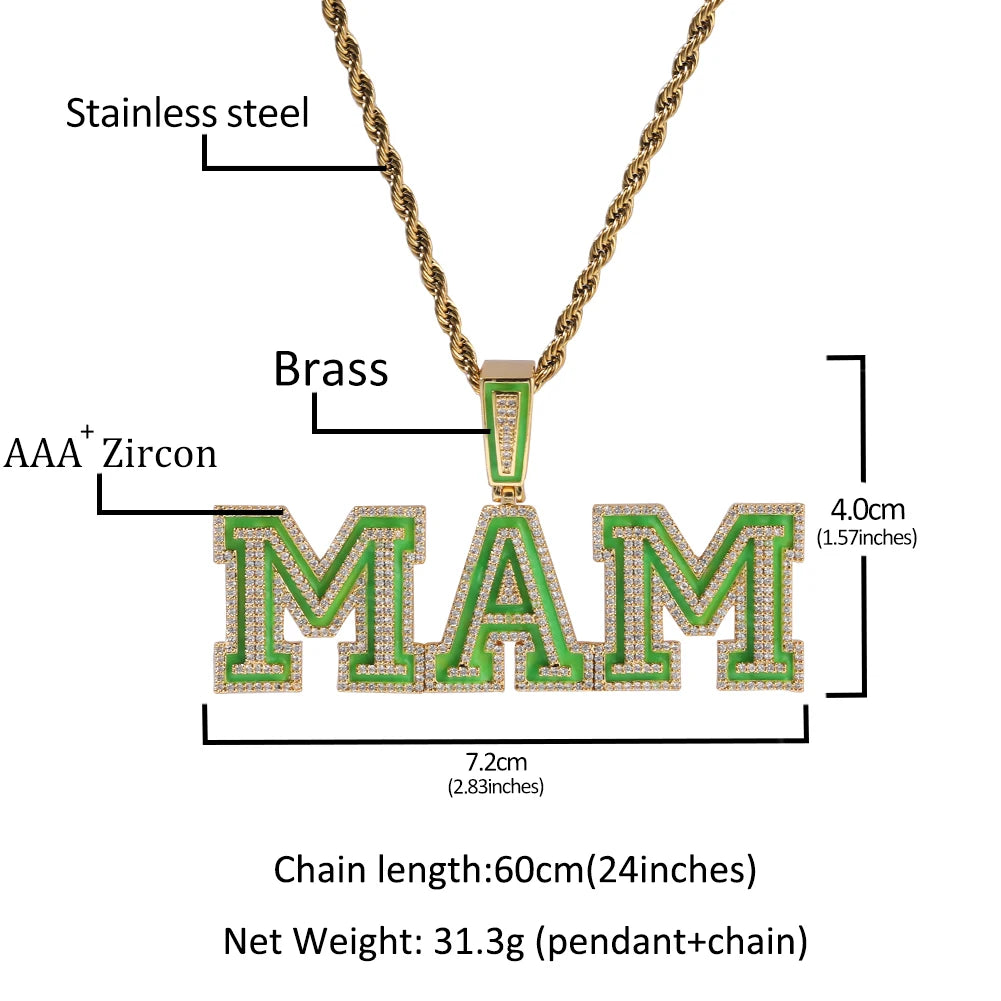 THE BLING KING Custom Fluorescent Name Pendant Necklace Iced Out Cubic Zirconia Chain Necklace Hiphop Punk Jewelry For