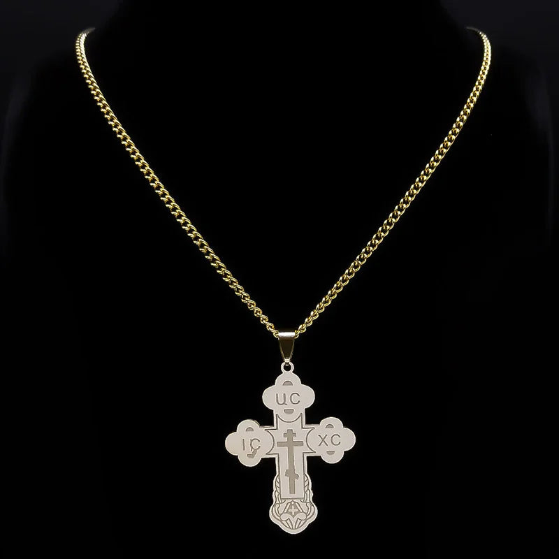 Stainless Steel Orthodox Cross Necklace Minimalist Latin Cross Budded Russian Slavic Christian Serbian Talisman