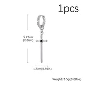 Vnox Stainless Steel Black Onyx Sword Huggie Hoop Earrings Punk Rock Dangle Earring for Men Women Couples Trendy Gothic