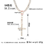Iced Out Cross Pendant Tennis Chain Necklace — Copper Alloy