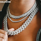 Hip Hop Men Iced Out Chain Prong Rhombus Cuban Link Necklace 14/20MM width Gold Silver Color Thick Cuban Chain Necklace