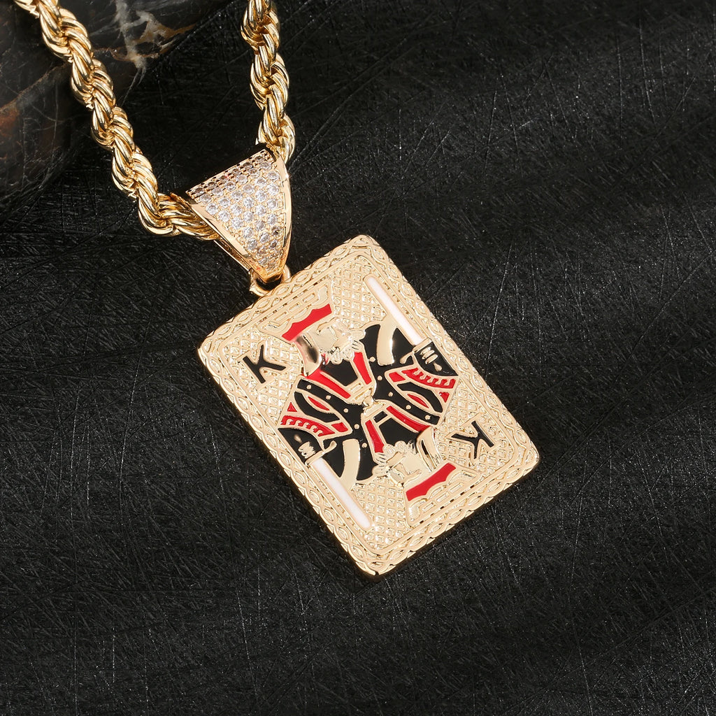 ‌Trendy Poker Dice Pendant Necklace Brass with Zircon Stones Hip Hop Jewelry for Women Men Popular Gift