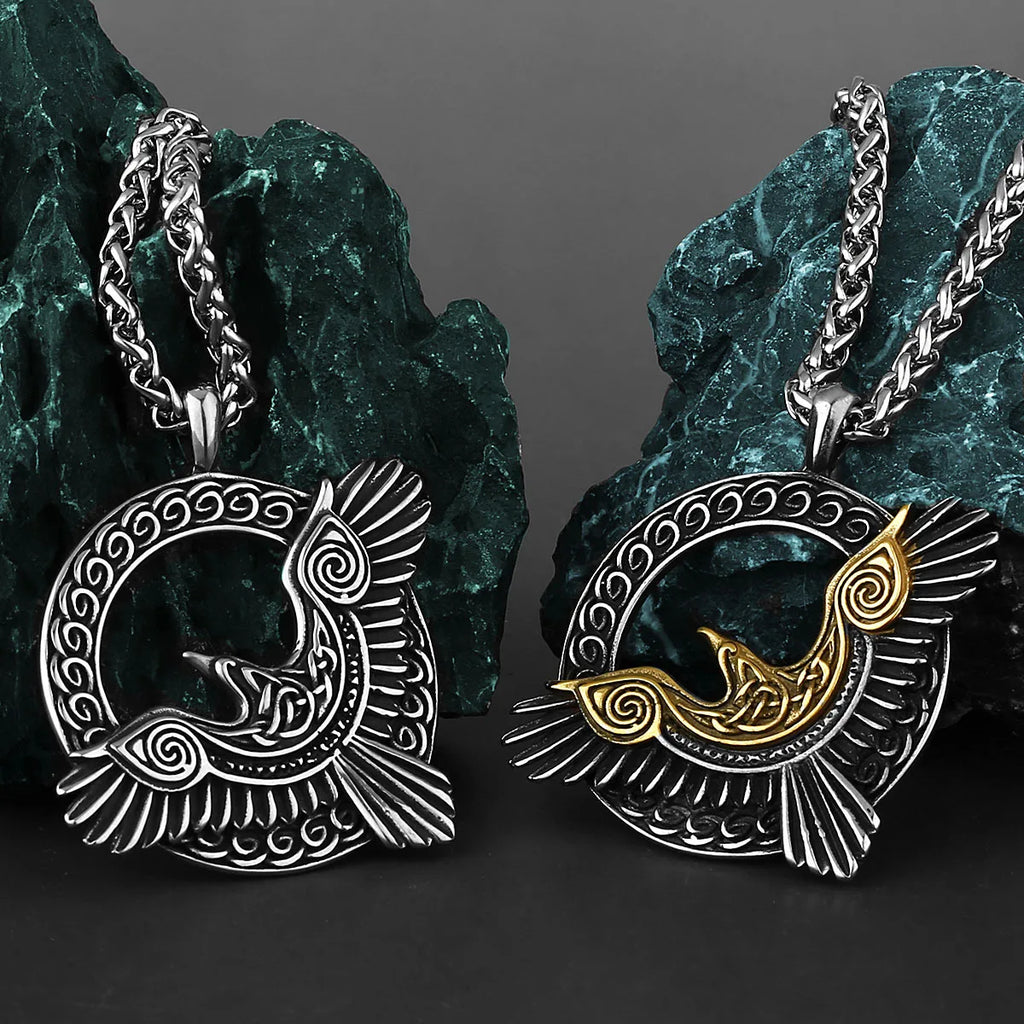 YQ Viking Crow 316L Stainless Steel Pendant Necklace For Men Punk Pirate Chain Jewelry Accessories