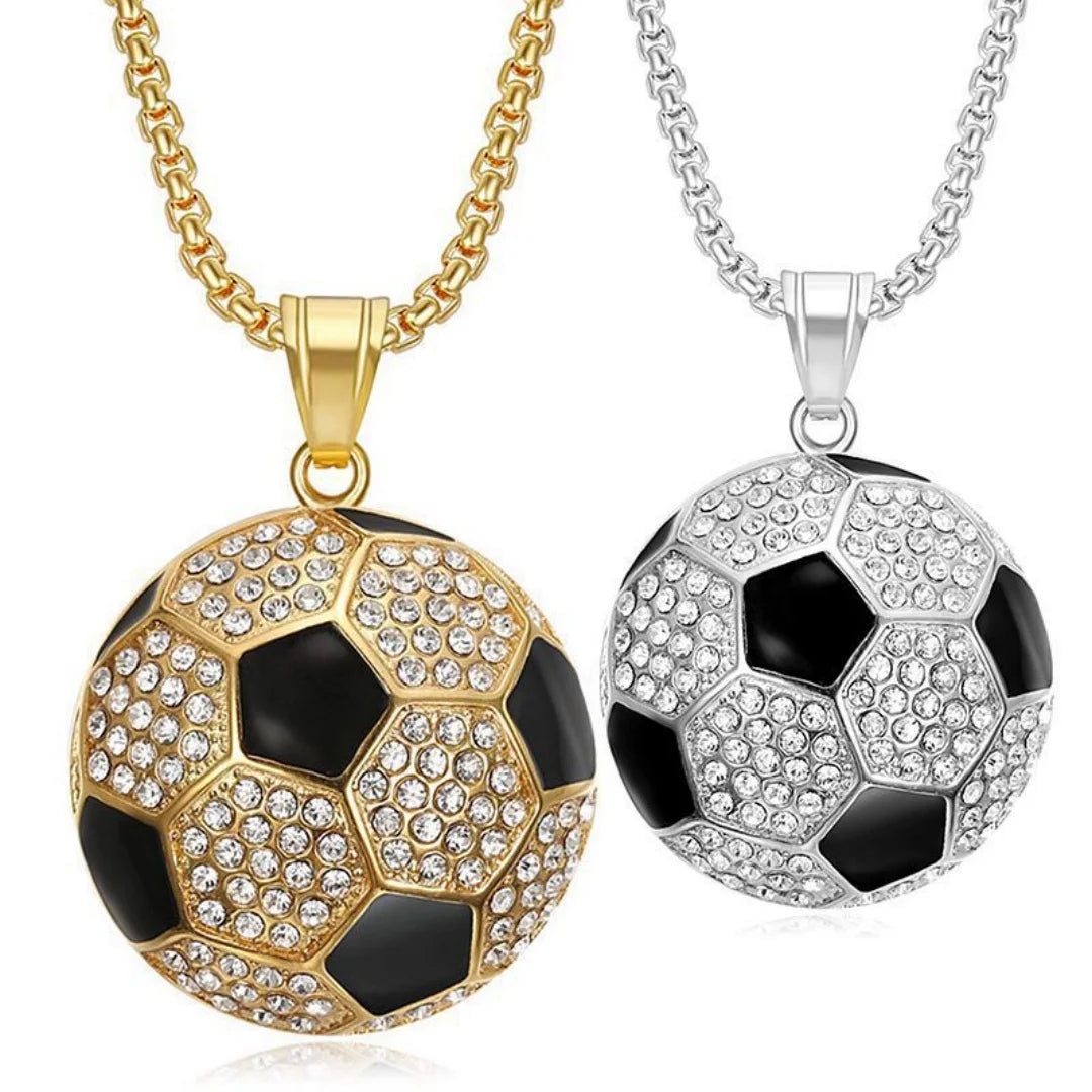 Iced Out Soccer Pendant Necklace — Stainless Steel