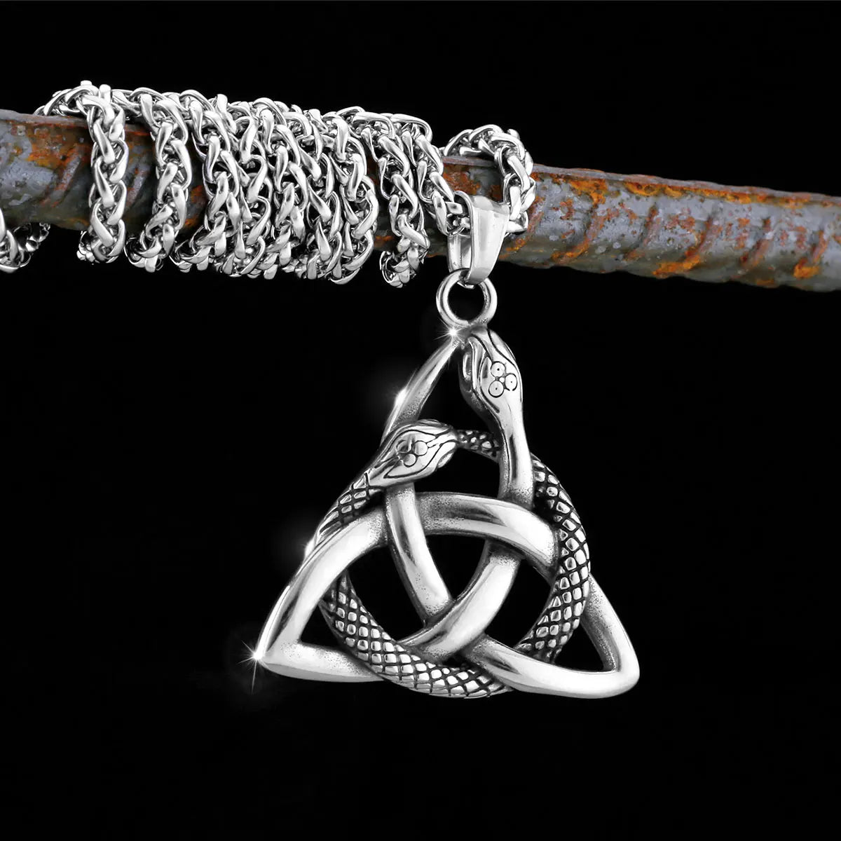 Nordic Viking Double Snake Pendant Necklace — Stainless Steel