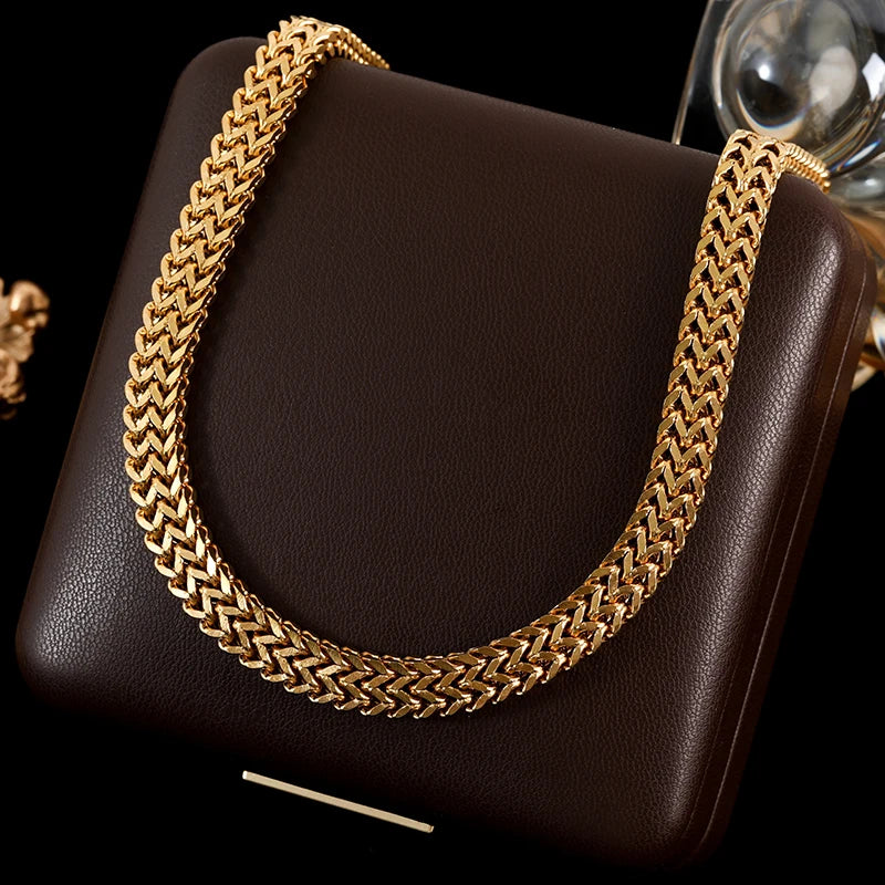GANEMLY 316L Stainless Steel Metal Cuban Chain Necklace For Women Hip Hop Punk Waterproof 18K Gold Plated Neck Chain Jewelry