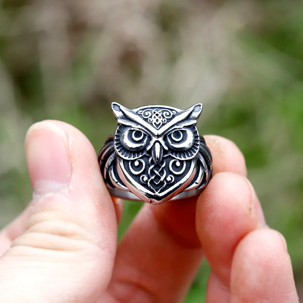 Norse Odin Owl Viking Ring — Stainless Steel