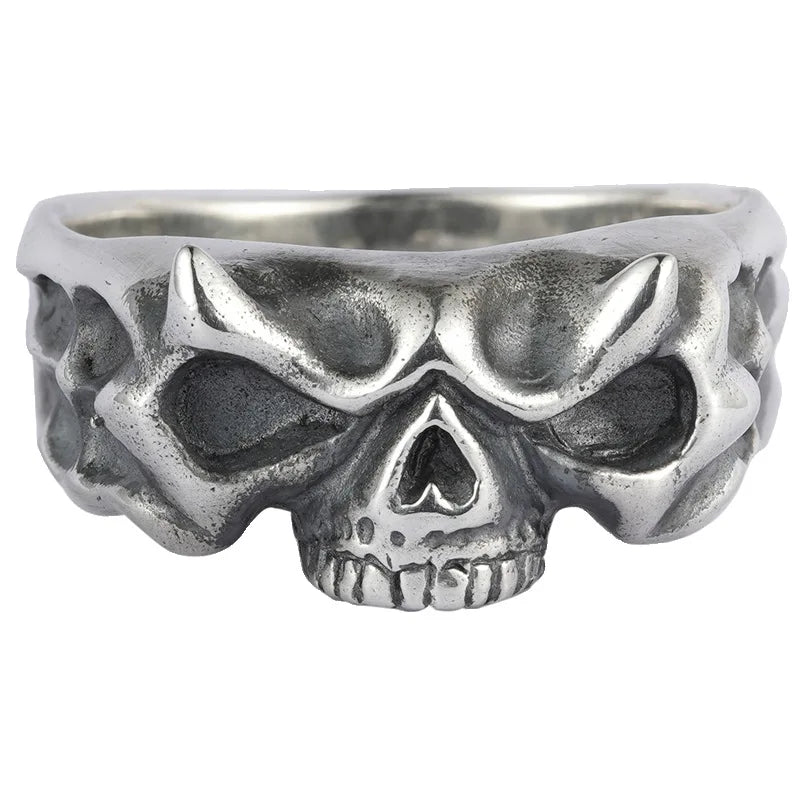 Vintage Skull Head Finger Ring — Silver-Tone Men's Band