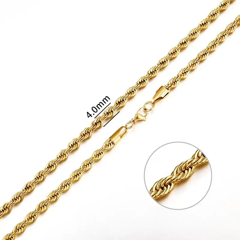 Hot Selling 2/3/4/5/6mm 316L Rope Chain Necklace Stainless Steel Never Fade Waterproof Choker Men Women Gold Color
