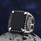2024 New Men's Punk Rock Black Stone Tree Of Life Ring Gothic Style 316L Stainless Steel Biker Anel Movie Viking