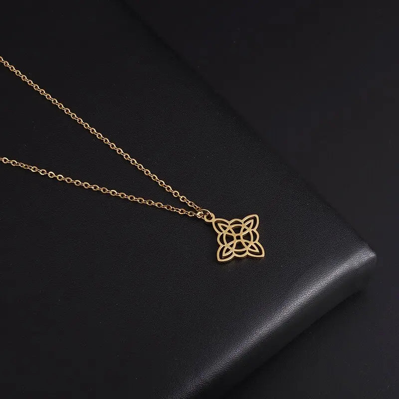Witchcraft Witch Knot Necklace Irish Trinity Knot Triple Spiral Pendant Stainless Steel Ankh Cross Pentagram Amulet Jewelry