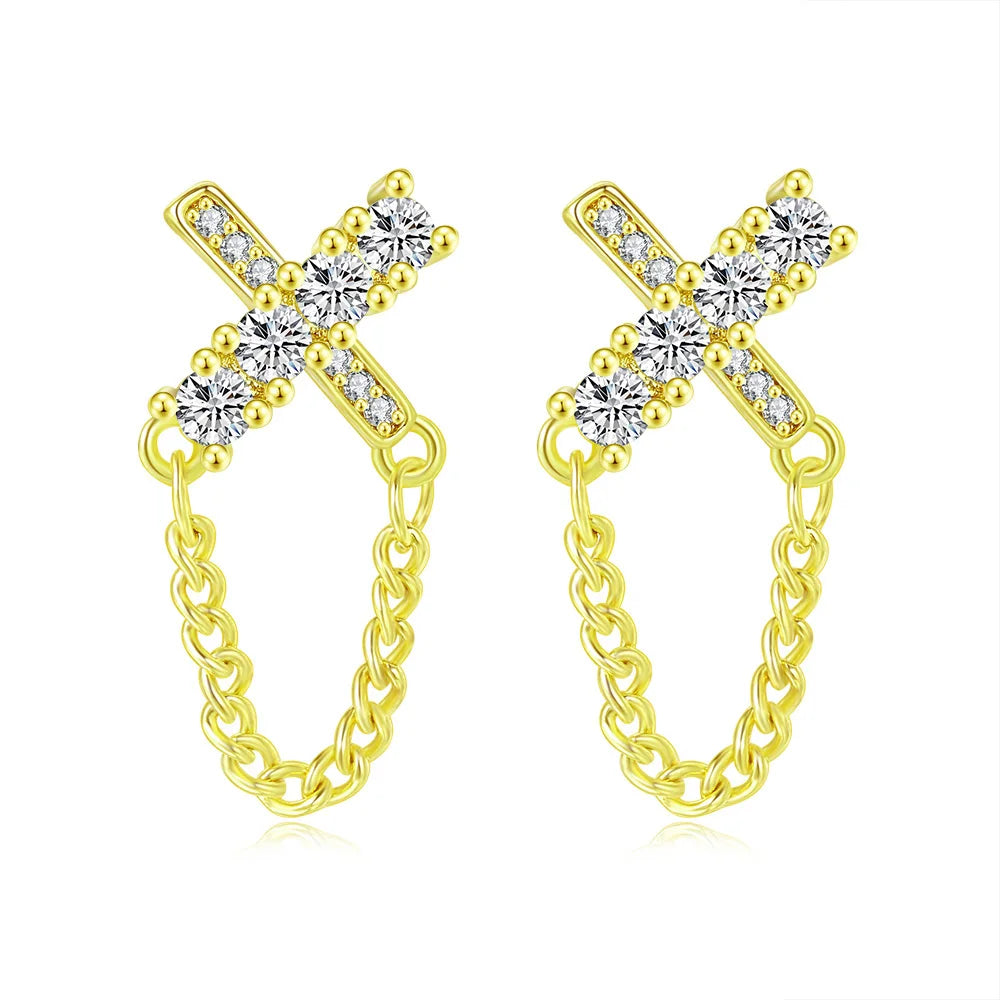 Iced Out Cross Stud Earrings — Silver
