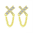 Iced Out Cross Stud Earrings — Silver