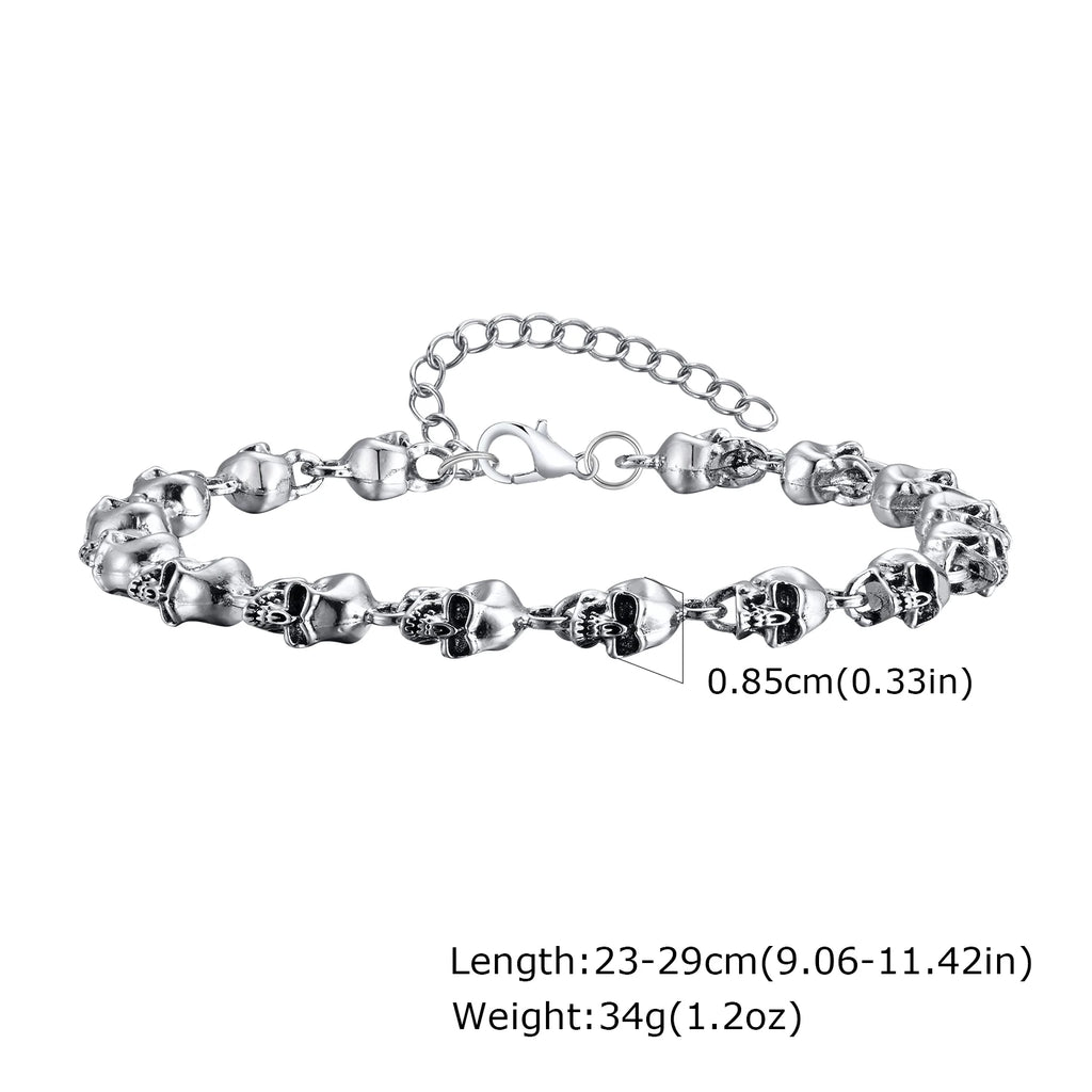 Gothic Full Skull Ghost Head Bracelet for Men,Rock Punk Motorcycle Riding Bicycle Chain Wristband,Halloween Jewelry