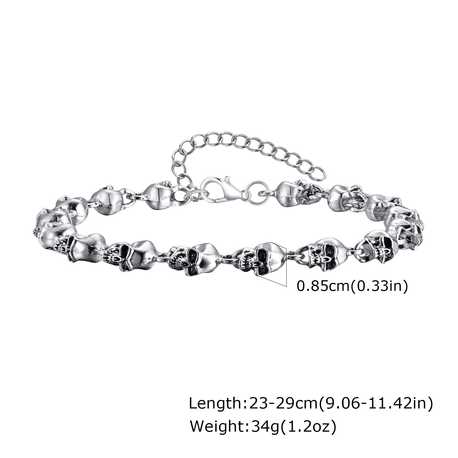 Gothic Full Skull Ghost Head Bracelet for Men,Rock Punk Motorcycle Riding Bicycle Chain Wristband,Halloween Jewelry