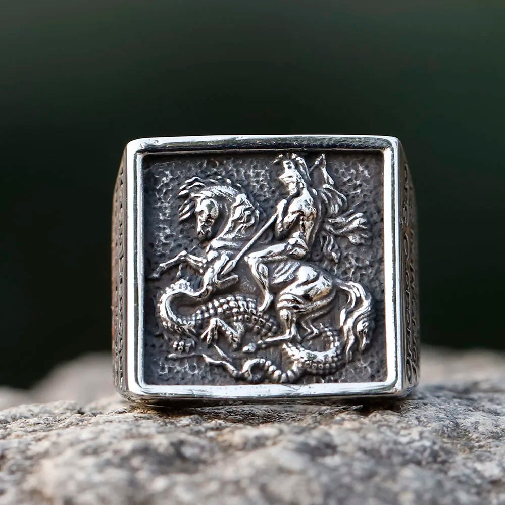Vintage Knight Design Signet Ring — Stainless Steel