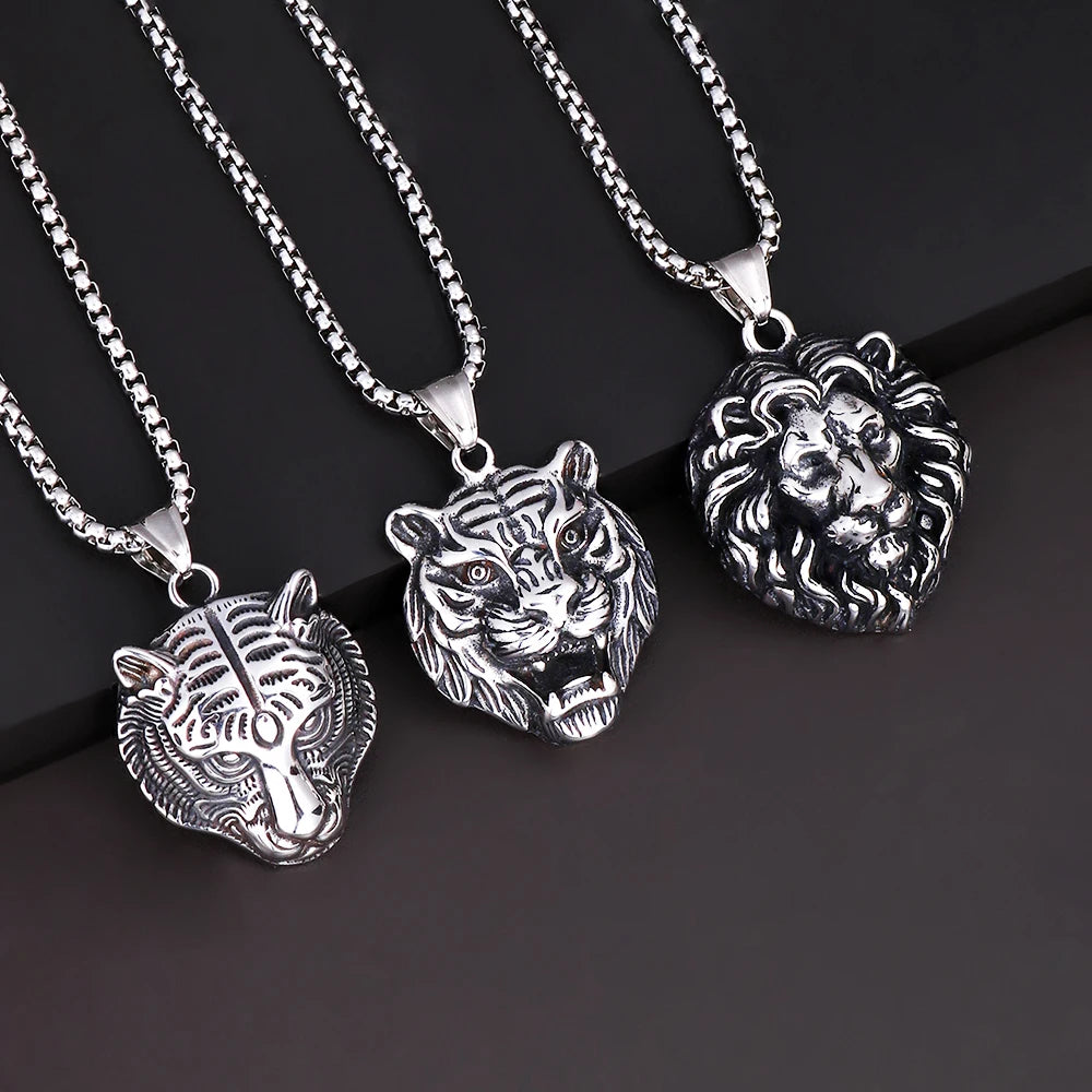 Wolf Tiger Lion Pendant Necklace — Stainless Steel