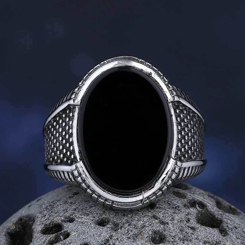 New Fashion Turkey Retro Ring Geometric Black Zircon Stone For Anniversary Party Wedding Men's Anels Totem Luxury Jewelry