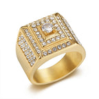 Iced Out Crystal Zircon Square Ring — Stainless Steel