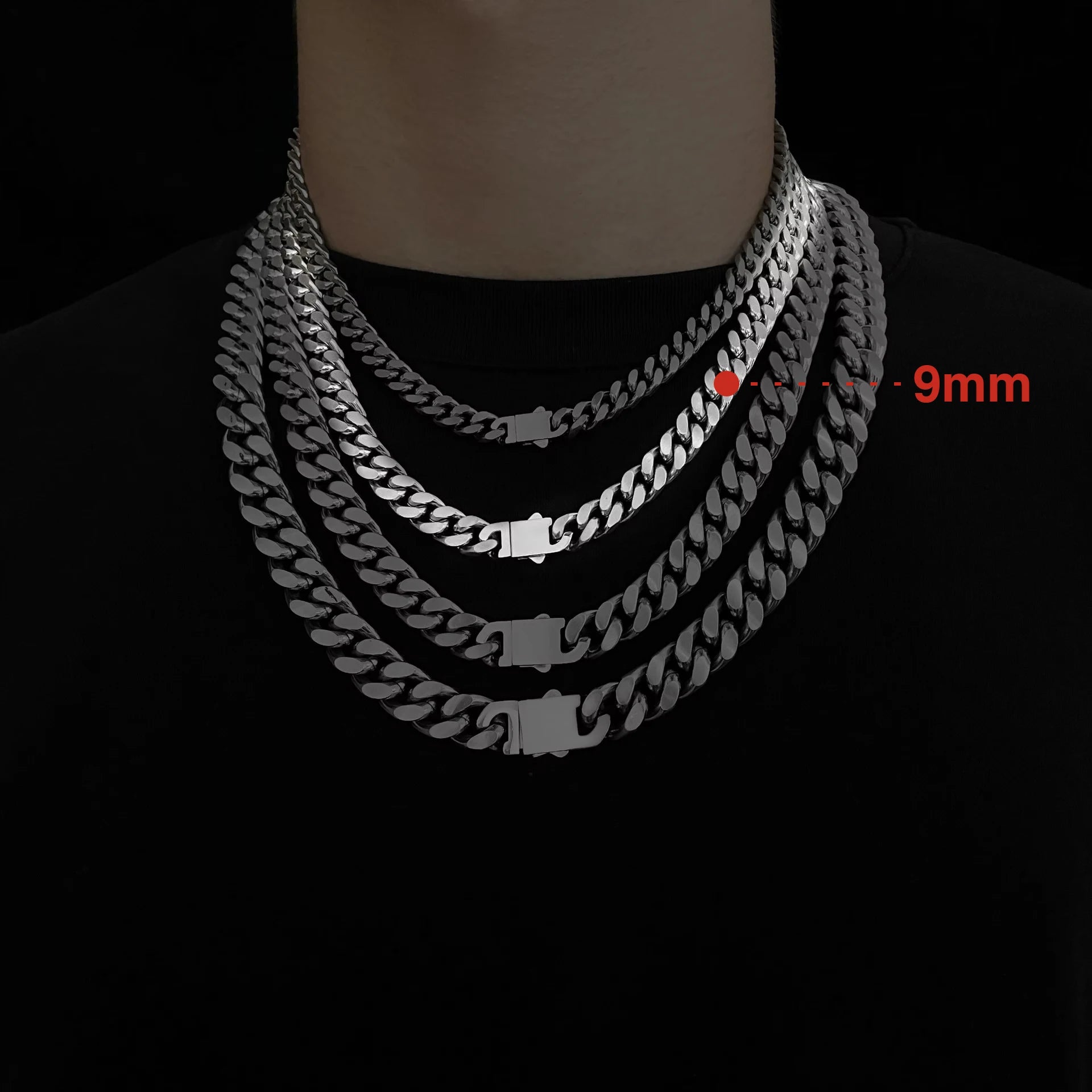 ULJ Hip-Hop Jewelry Men and Women Stainless Steel Miami Cuban Link Street Rapper Necklace Waterproof Chain