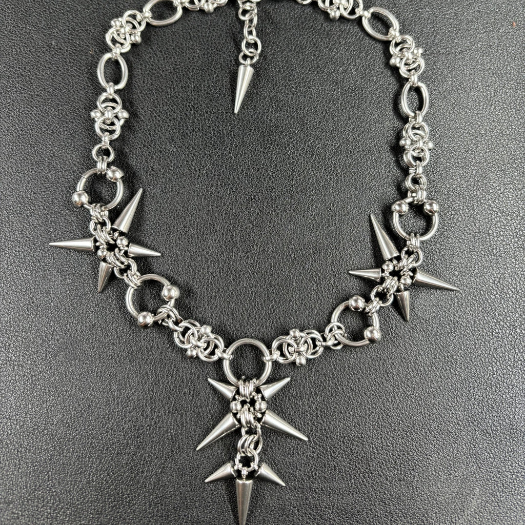 Gothic Geometric Rivet Chain Necklace — Two-Tone