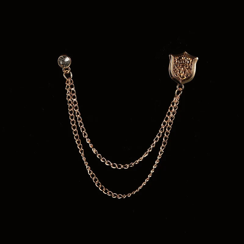 Vintage Double Chain Tassel Brooch — Lapel Pin Suit Badge