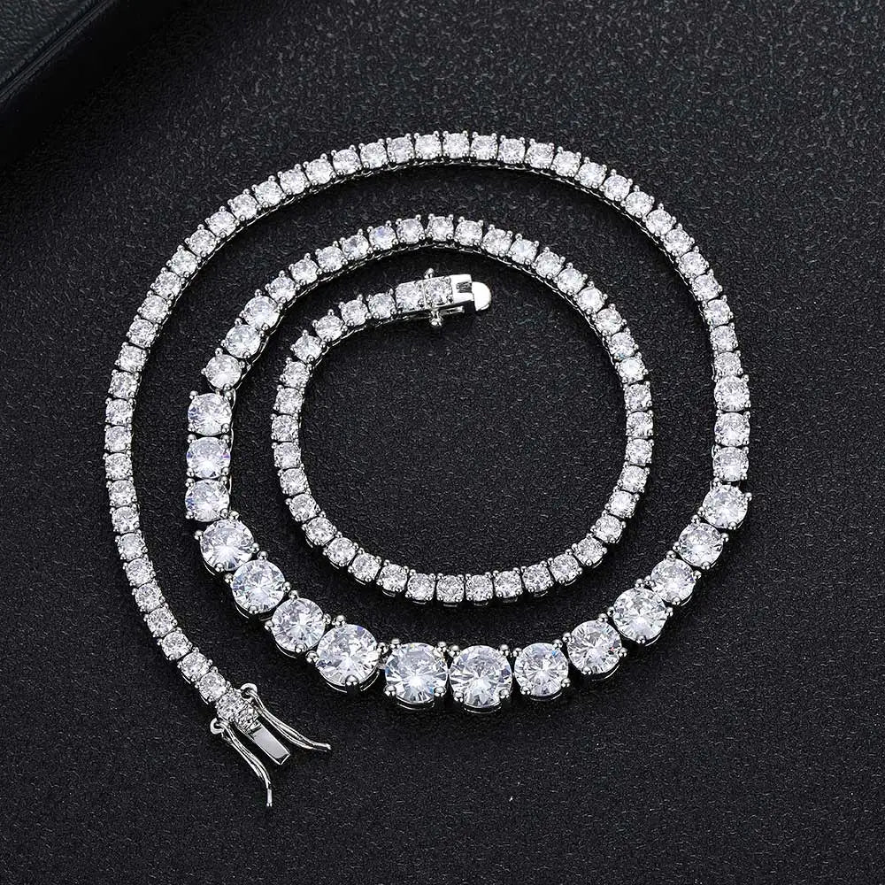 Tennis Chain Necklace Stainless Steel Gradient CZ