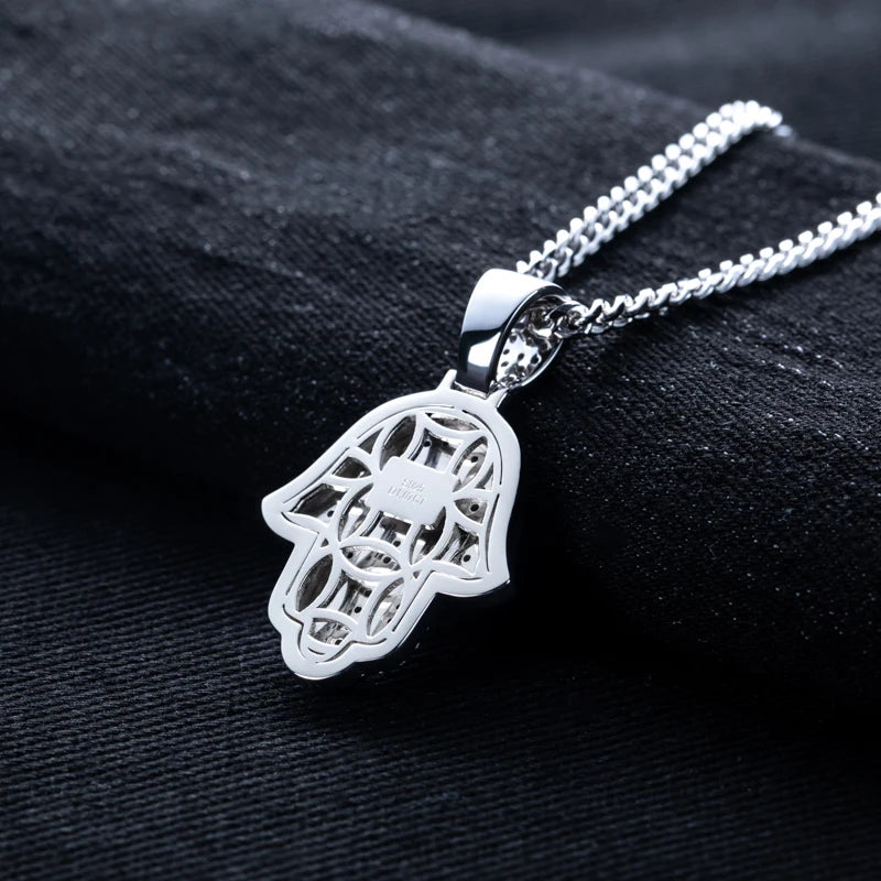 Iced Out Hamsa Pendant — 925 Silver